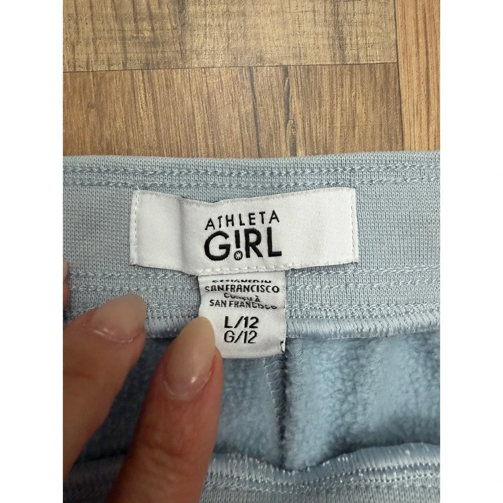 Athleta Girl Retroactive Jogger Pants Youth Large 12 Blue Fleece Lined